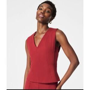 SPANX Sleeveless Deep Red V Neck Zipper Back Top Plus Size 3X